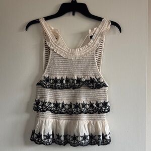 French Connection Cream and Black Embroidered Blouse